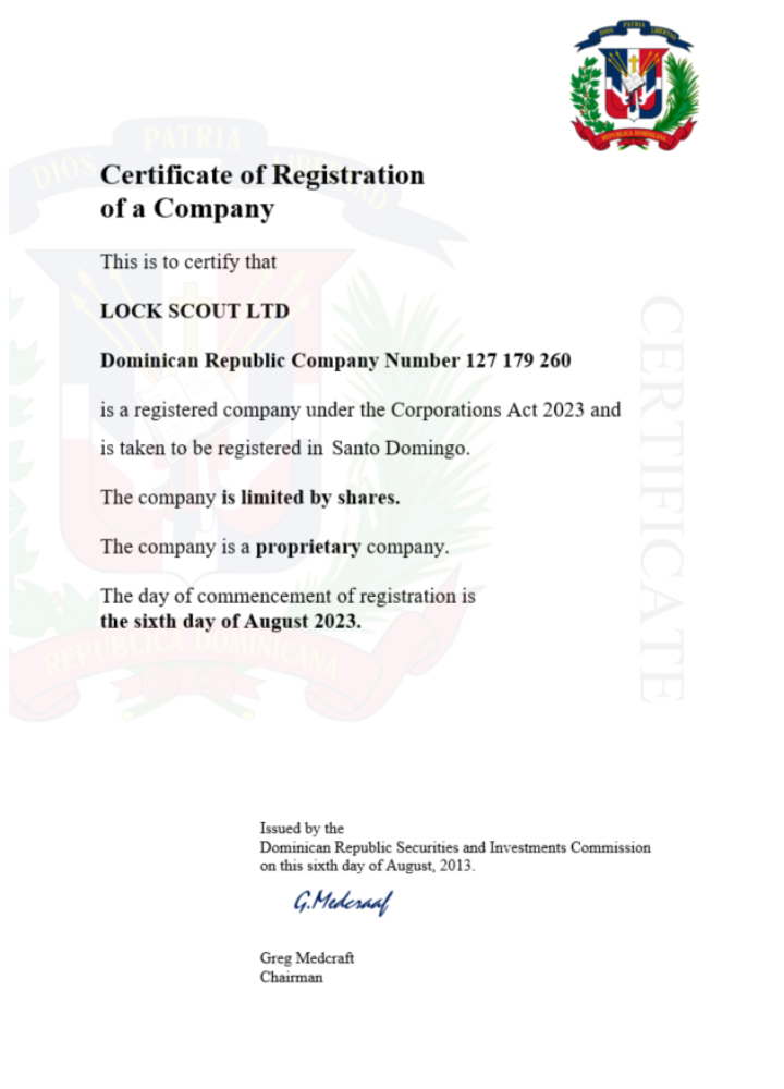 Dominican Republic  certificate of registration Word and PDF template